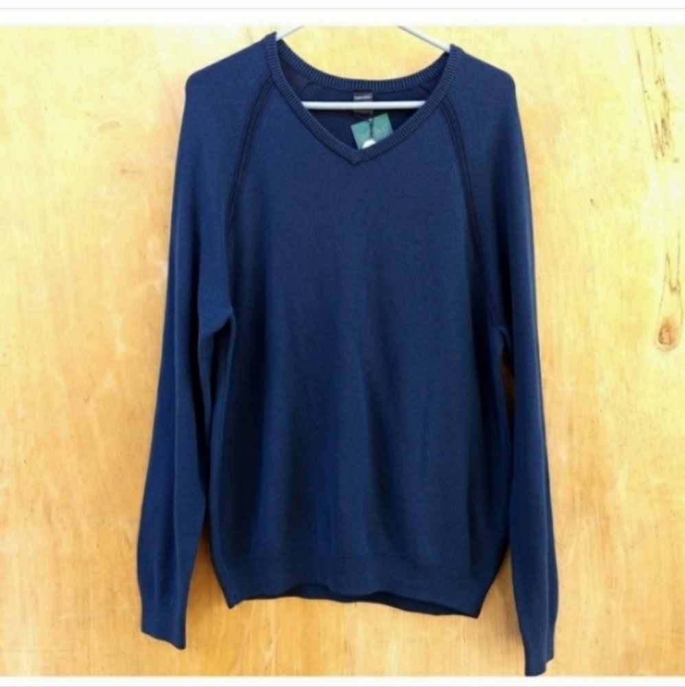 NWT Tailor Vintage blue reversible v neck long sleeve sweater large